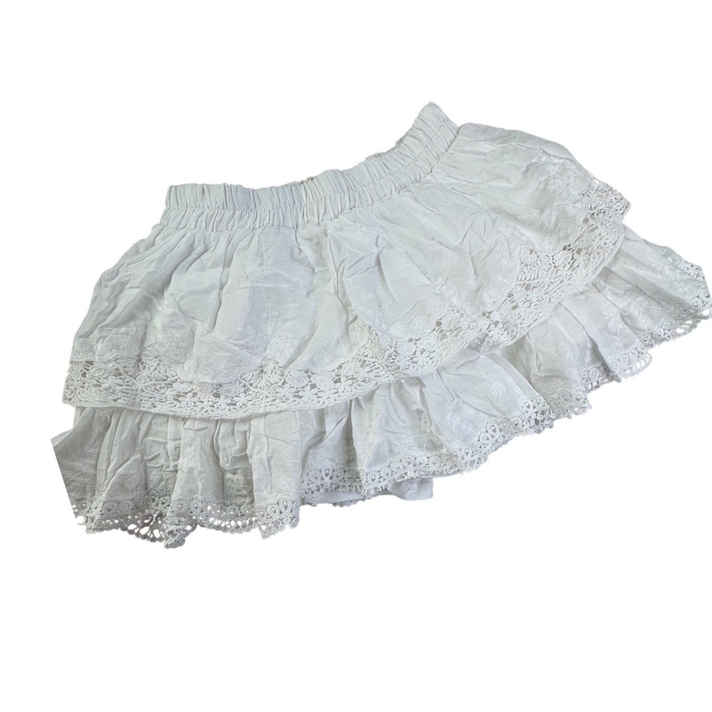 Amber Sky White Cotton Ruffle Skort Floral Embroidery Lace Small festival wester